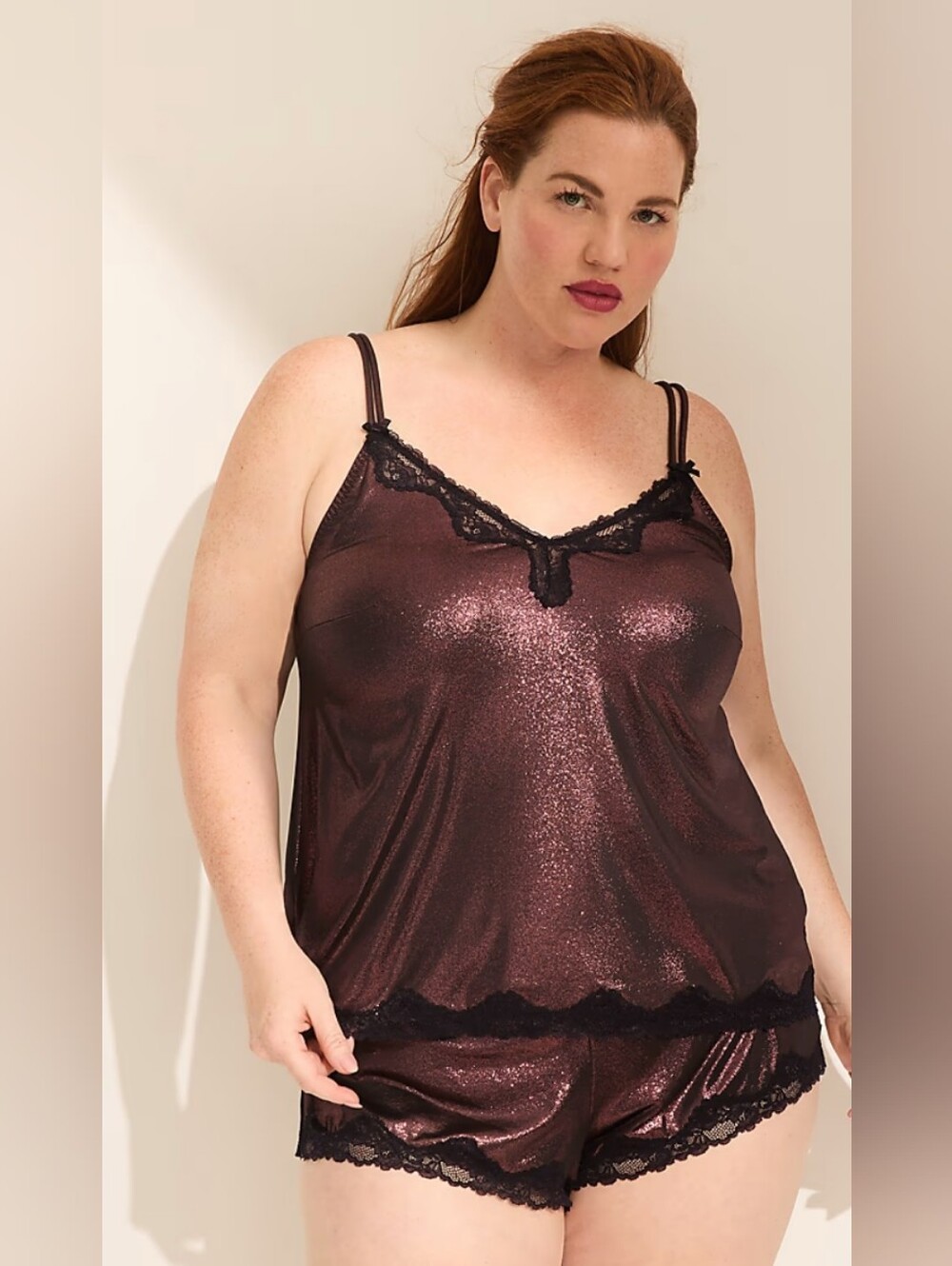 Cacique Lane Bryant Seriously Sexy Foil Shimmer Lace Cami Shorts PJ Set 18/20